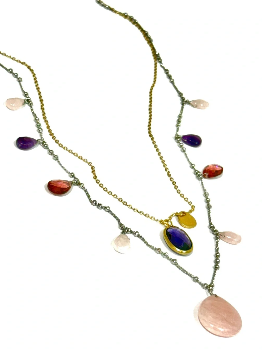 J. Jill Pink & Purple Two-Tone Long Layered Necklace New